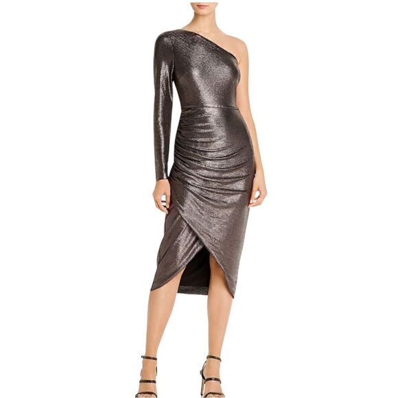 Aidan by Aidan Mattox Ruched Metallic One-Shoulder Dress Size US 6 - Picture 2 of 6
